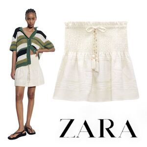 ZARA | Ecru | LINEN BLEND SHORT SKIRT